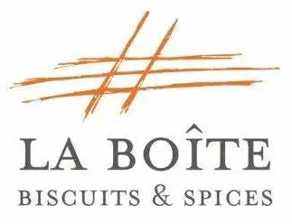 Logo of La Boète Biscuits & Spices with a stylized brown box on a white background